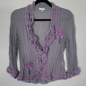 Jaipur Crinkle Open Cardigan Size S Rosettes Beaded Vintage Whimsigoth Fairy Y2K